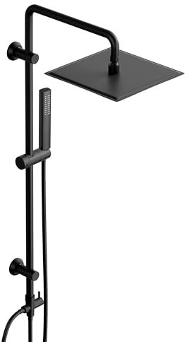 Görbach Regendusche Duschsystem ohne Armatur, Edelstahl Duschset mit 92cm Duschstange, Eckig XL Überkopfbrause 25 * 25cm Schwarz