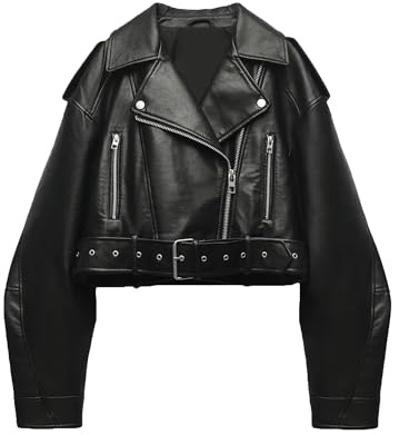 DGKaxiyaHM Women's Faux Leather Casual Short Coat Vintage Fashion Motorcycle Coat Jacket Blazer Collar Zip Up Coats (Black,S)