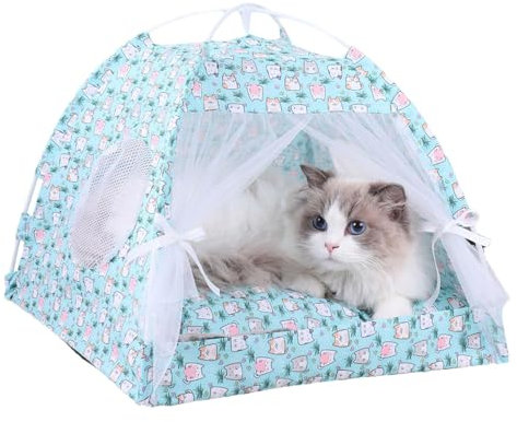 Generic Haustierzelt für Katzen Atmungsaktive Katzenhöhle Floral Pet Nest Haustier Sonnenschutz Halbgeschlossenes Katzenzelt Faltbares Hundezelt Indoor Outdoor Haustierzelt Katzenspielzelt Tragbarer