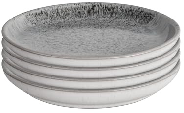 Denby - Studio Grey Accent Set of 4 Small Plates - Dishwasher & Microwave Safe Crockery - Unique Hand Glaze Effect - Versatile Piece - Ceramic Stoneware - Chip & Crack Resistant - L17xW17xH2.3