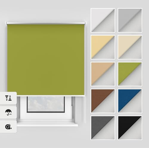 Estika Thermo rollos mit Bohren 160x150 cm Farbe: Grün, Verdunklungsrollo Deckenmontage und Wandmontage, Thermorollo hitzeschutz, Jalousien Fenster