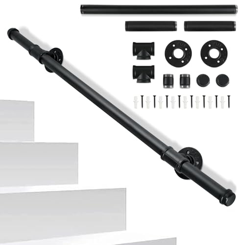 Vigevee Corrimano per scala interna ed esterna - Rampa in metallo ferro nero - Supporto da parete con materiale di montaggio