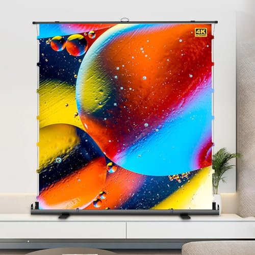 Floor Rising Projector Screen, Ultra Short Throw Projector, Cable Curtain, Projector Screen Indoor for Home Theater, Business Presentations, Meetings, Outdoor(80in)