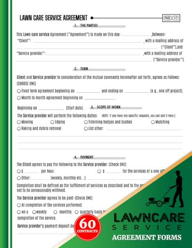 Lawn Care Service Agreement Forms: 60+ Landscaping and Garden Care Contract Between Client & Landscaper | 120 Two-Sided Pages