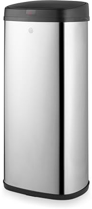 Swan Townhouse Square Sensor Bin with Hands-Free Opening Using Motion Sensor Technology, Bin Liner Retainer Ring, Steel Body, Large 50L Capacity, Stainless Steel