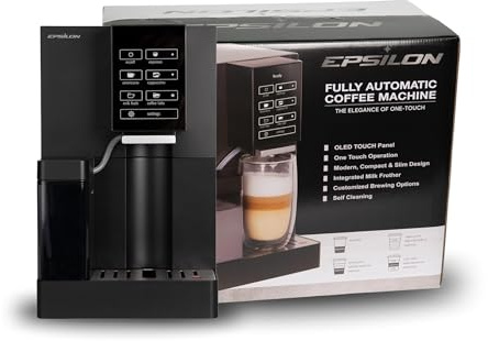 Epsilon Fully Automatic Coffee Machine with Grinder, Coffee & Espresso Maker Combo, Built-In Milk Frother, One Touch Self Cleaning, Super Automatic Custom Brewing Coffee Machine