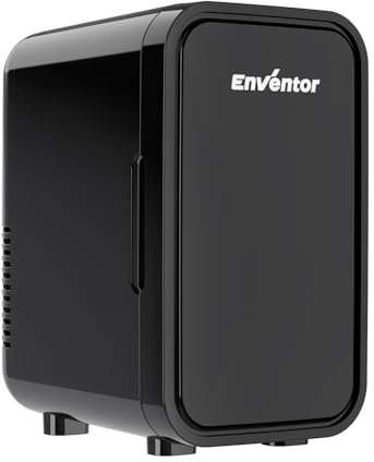 Enventor Mini Frigo 6 litres/8 canettes, alimentation CA + 12V CC, glacière et réchaud, portables petit réfrigérateur pour chambres, voiture, soins de la peau, fruits et boissons, noir