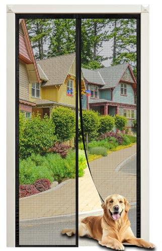 Moustiquaire Porte Fenetre Magnétique 90 x 200 cm, Rideau Anti Moustiques Aimanté avec Fermeture Automatique, Maille Fine Noire, Sans Perçage, Bande Adhésive Incluse, Pour Porte, Balcon, Terrasse