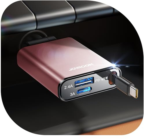 【2025 Ultra-compatto】JOYROOM 72W Retrattile Caricabatterie Auto USB C,【3-IN-1】12V/24V Accendisigari USB, PD 45W Caricatore Rapido Presa Auto, Car Charger per iPhone 16/15/Samsung S25/S24 - Rosa