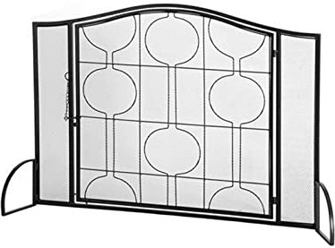 CCKUYT Pare-étincelles pour cheminée, Porte Simple, Grille Noire à Motif géométrique, Protection Anti-étincelles pour Salon