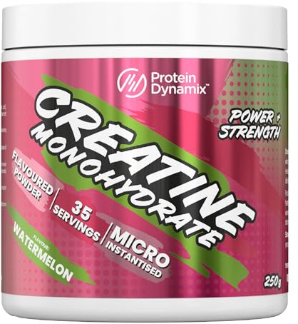 Protein Dynamix - Creatine Monohydrate Powder • Watermelon Flavour • 250g Tub (38 Servings) • Vegan & Gluten Free • Premium Micronised Creatine Supplement for Strength, Power, Endurance & Recovery
