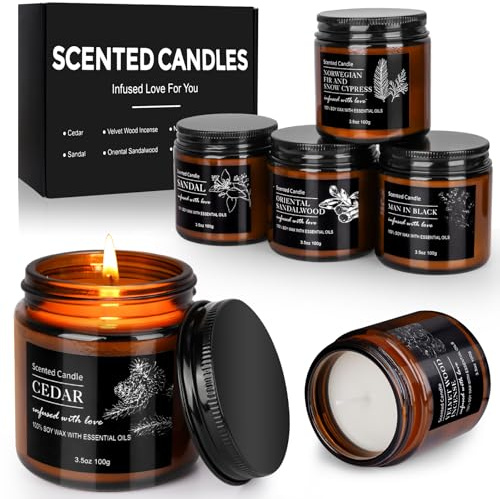 Candele Profumate, 6 × 3.5oz Candela Profumata, Cera di Soia Naturale Che Dura 180 Ore, Candele Profumate Piccole Perfette per Aromaterapia, Yoga, Bagno e Momenti di Relax