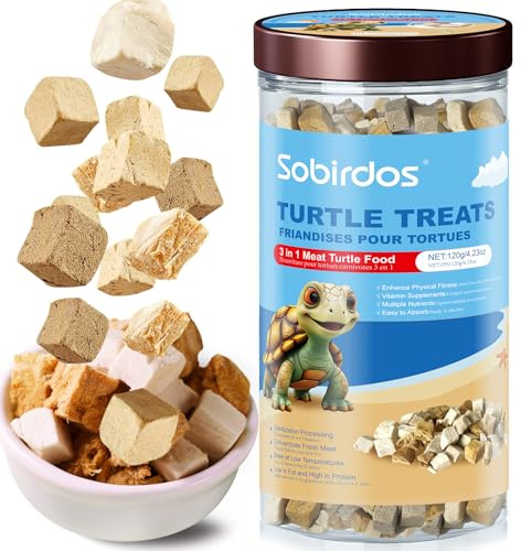 Sobirdos Tortues Collations, Nourriture 3 en 1 pour Tortues de Viande, Faite avec Viande Fraîche, Poulet et Poisson Lyophilisés, Enrichie en Protéines et Vitamines, 120g