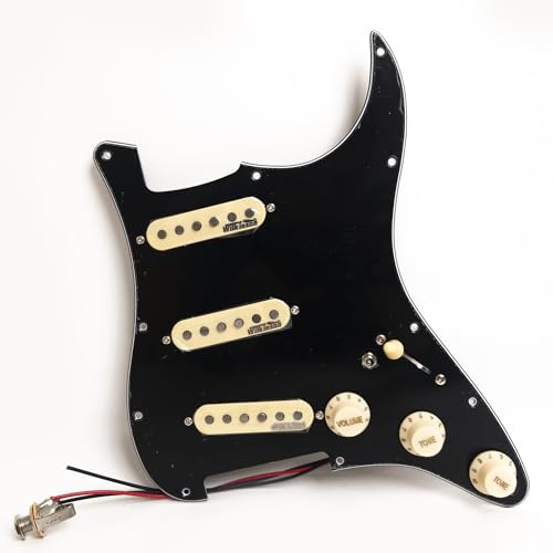 SSS Guitar Prewired Pickguard Loaded Set For Fender Stratocaster ST Style with Wilkinson Alnico 5 Single Coil Pickups, 3 Ply SSS Scratch Plate Guitar Wiring Harness Upgrade Kit (Black)