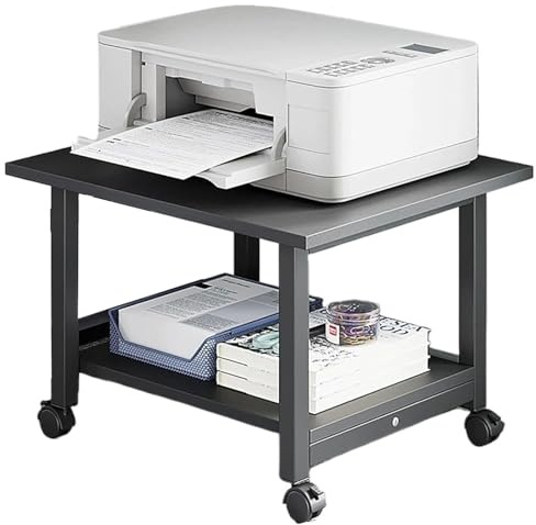 Support d'imprimante mobile à 2 niveaux - Chariot d'imprimante compact sous le bureau avec étagère de rangement - Étagère blanche pour les petits espaces - Plateau à double niveau pour la maison et le