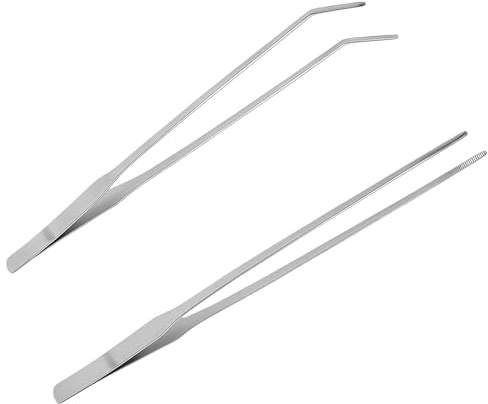 Aihoom 2pcs Stainless Steel Tweezers/Tongs - Extra Long 27cm/10.6 inch, Precision Serrated Tip for Cooking, Kitchen, Aquarium, Reptile Feeding, and Professional Use