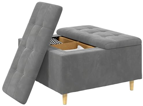 vidaXL Ottoman avec Rangement Gris foncé 80 x 80 x 45 cm Velours