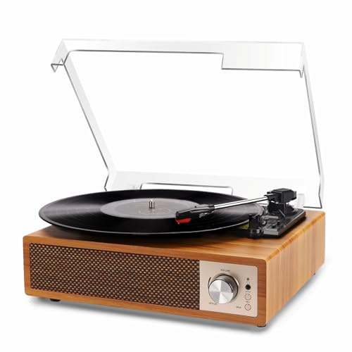 Tocadiscos de Vinilo Bluetooth 5.4 con Altavoces Integrados, Giradiscos Vintage con Función de Grabación USB, Salida RCA/AUX/USB/Auriculares, Reproductor Vinilo 33/45/78 RPM para Casa y Regalo