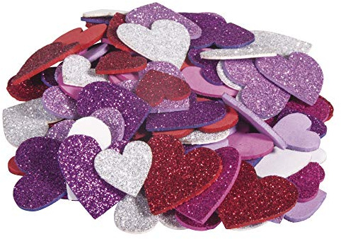Rayher Pegatinas de corazones con purpurina, 100 ud, colores variados, goma eva, 2-3 cm ø, 30229000