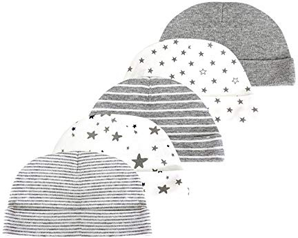Kiddiezoom pack de 5 gorros de bebé de algodón suave para bebés, 5-Pack Gorro Gris, M