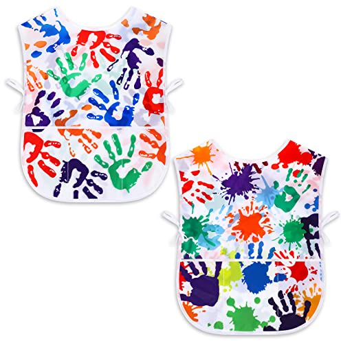 SATINIOR 2 Pieces Kids Art Smock Toddler Apron Waterproof Painting Artist Apron Sleeveless with 3 Pocket for Age 3-10 Years(Palm Style)