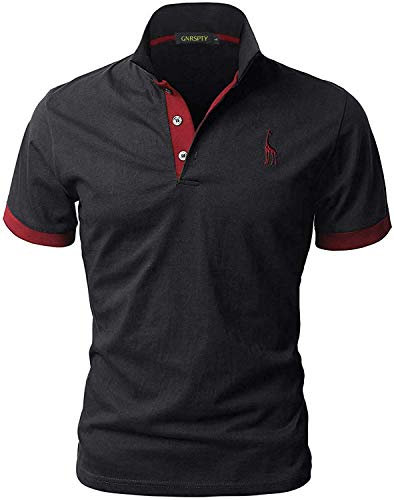 GNRSPTY Poloshirt Herren Kurzarm Polohemd Giraffe Stickerei Einfarbig T-Shirt S-XXL,Schwarz,3XL