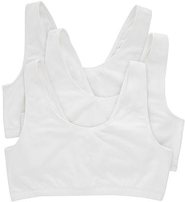 Hanes Women's Pack, Cotton Scoopneck Bralette, Low-Impact Sports Bra, 3-Pack, Opaque, White/White/White, S (Pack of 3)