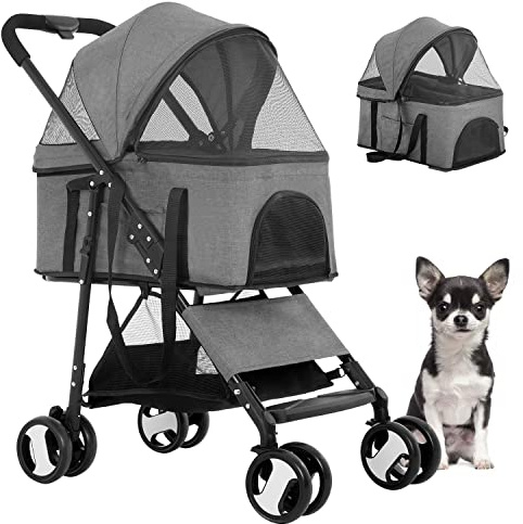 BestPet Pet Stroller Premium 3-in-1 Multifunction Dog Cat Jogger Stroller for Medium Small Dogs Cats with Folding Lightweight Travel & Detachable Carrier,Grey