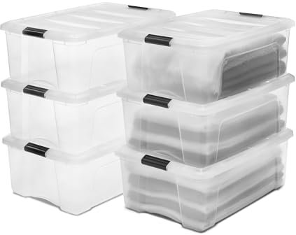 Iris Ohyama Aufbewahrungsboxen mit Deckel, 30L, 6er-Set, Transparent, Sicherer Verschluss, Stapelbar, Griffe, Schlafzimmer, Schrank, Büro, Organisation, BPA-freies Plastik, Ordnungsboxen, DDNTB-30