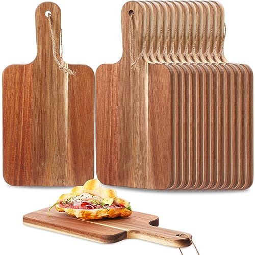 Geetery 16 Pcs Acacia Wood Cutting Boards with Handle, 12 X 6, Rustic