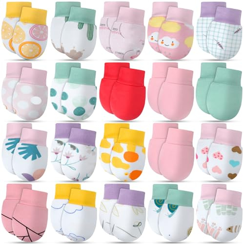 ONESING 20 Pairs Baby Mittens Baby Gloves No Scratch 0-6 Months Baby Essentials Mittens for Newborn Baby Boys Girls,