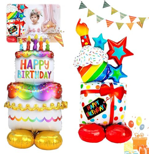 TZQFROCE Folienballon Happy Birthday XXL 2 Stück Geschenk Luftballon Stehend Happy Birthday Folienballon Geburtstag Aufblasbare Helium Ballons Geburtstag für Kinder Geburtstags Junge Mädchen