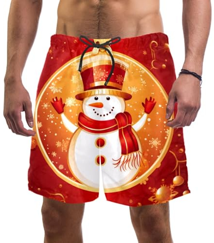 coosun Pantalones cortos de playa de reno de Navidad para hombre, secado rápido, talla S, Bola de muñeco de nieve de Navidad, L