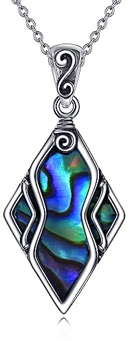 YAFEINI Geometric Rhombus Necklace Sterling Silver Abalone Shell Pendant Necklace Gift Abalone Shell Rhombus Jewellery for Women Men (S-Rhombus Necklace)