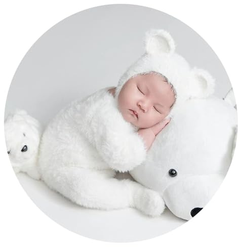 Honra Orraphtstu Baby Photoshoots Props Newborn Photography Outfits Photo Posing Footed Romper Bonnet (Cream)