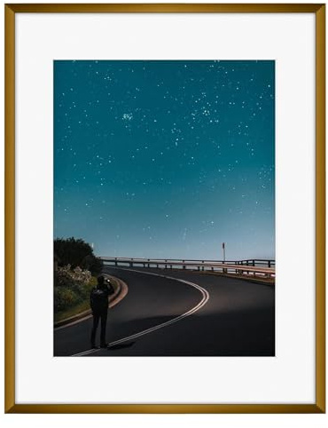 Frametory, 11x14 Aluminum Picture Frame - 11 x 14 Bronze Frame with Removable Mat for 8.5 x 11 Photo - 14 by 11 Durable Metal Frame with Real Glass - Sawtooth Hanger for Easy Wall Display - 1 Pack