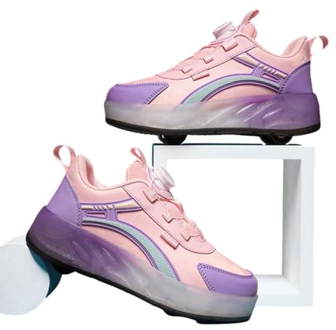ENEN Chaussure a Roulette, Chaussures a roulettes Retractable Garçons Basket Roulette pour Enfant Fille, Roller 4 Roues Déformable Adolescents pour Intérieur Extérieur 31 EU