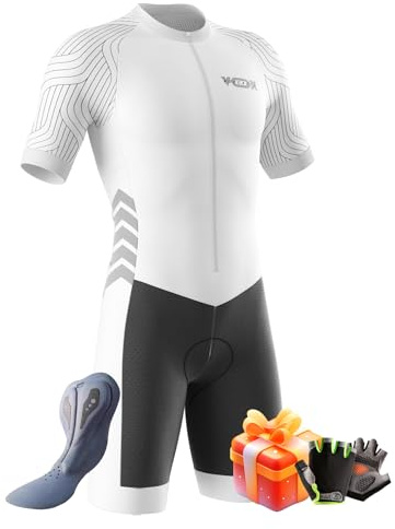 Herr MTB triathlon tri-dräkt vadderad ärmlös dräkt bra passform cykling skinndräkt, cykelträning vägcykel + cykelhandskar, Typ-11, 3XL