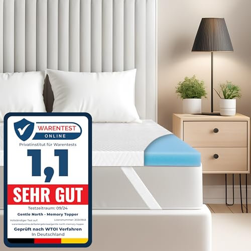 Hochwertiger Topper 90x200cm 5cm hoch - Matratzentopper mit weicher, kühlender Gel-Memoryschicht bis 100 kg - Ökotex 100 Zertifiziert - Bezug atmungsaktiv & waschbar