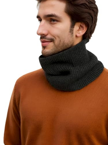 Prettystern ribbstickad män kvinnor kashmir loop halsduk kashmir unisex krage insats rund halsduk vinter polotröja slangduk, Mörkgrå, One size