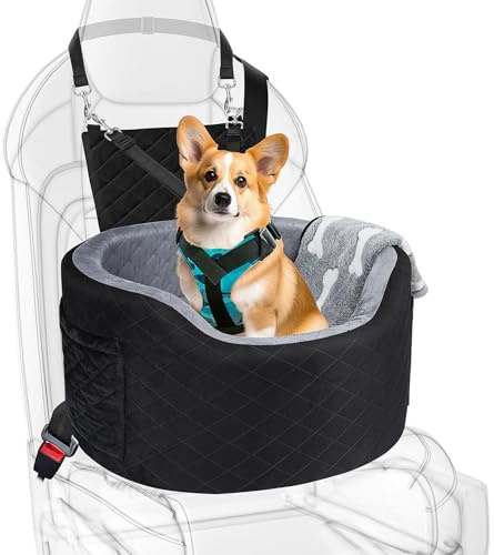Waterfoor Liner - Seggiolino auto per cani di piccola taglia, in memory foam ad alta densità 28D, con tasche portaoggetti, coperta, cintura di sicurezza per cani