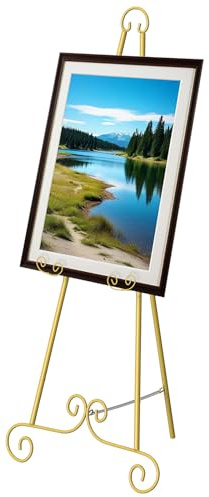 Gold Easel Stand for Sign,Adjustable Easel Dispaly Stand, Metal Easels for Dispalying Pictures,Easels for Wedding Poster Holder,Display Stand with Chain Support