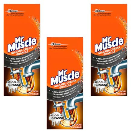 Mr Muscle Disgorgante Granulare per Scarichi, Cucina e Bagno, Confezione da 3