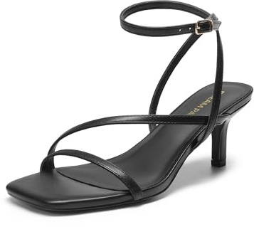 DREAM PAIRS Women's Low Kitten Heels Strappy Open Square Toe Ankle Strap Sexy Fashion Comfort Dress Shoes Party Heeled Sandals,Size 8.5,Black,DWUMHS2561