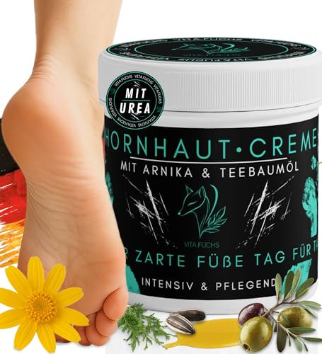 Vita.Fuchs Hornhautentferner Creme - 250ml | 12 % Urea, Panthenol & Olivenöl | Gegen Hornhaut & Schrunden | Fußpflege für täglich weiche, gepflegte Füße & zum Hornhaut entfernen Fuß | Made in Germany