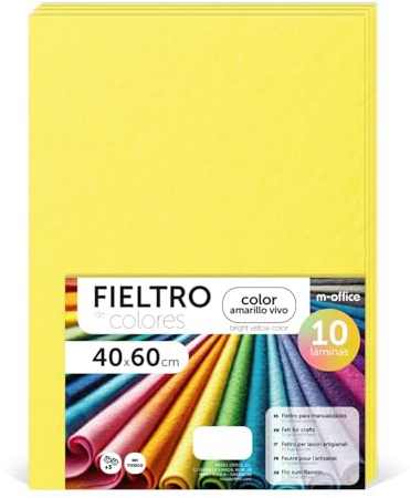 m-office Pannolenci Colorati, Feltro per Lavoretti Creativi, Cucito e Patchwork, Materiale per Scrapbooking e Decorazioni, Set Colori DIY, Ideale Artigianato e Fai-da-te, 40x60cm (Giallo Vivo, 10pz)