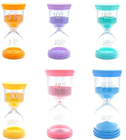 BGXCXUN 6 Pièces Sablier Set, Couleur Macron Sablier Enfant Set 3/10/15/30/45/60 Minutes, Sabliers pour Cuisine, Maison, Salle de Classe, Studio de Yoga, Bureau
