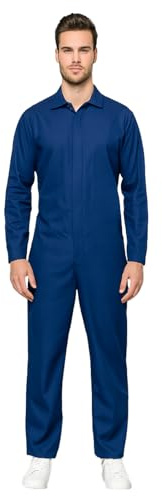 EraSpooky Costume da meccanico blu da uomo per Halloween tuta intera a maniche lunghe per adulti