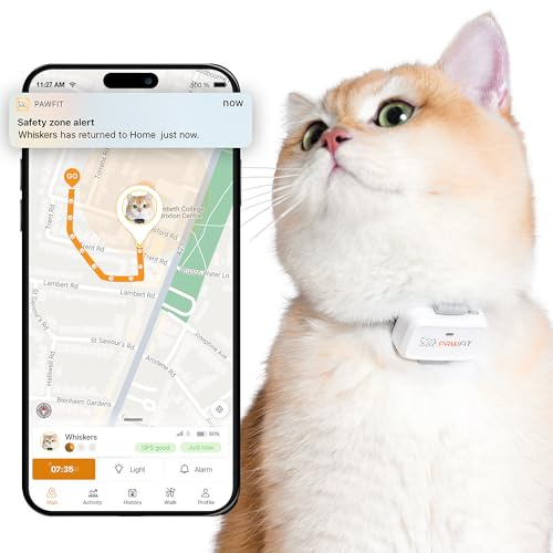 Pawfit Lite 4G GPS Cat Tracker, Live Tracking, Ultra-Light, Simply White