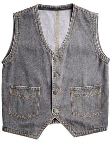 ORANDESIGNE Veste Jean sans Manche Homme Vintage Gilet Denim de Moto Rétro Cowboy Gilet Jean Motard E Gris XS